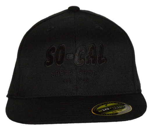 SO-CAL Speed Shop Script Flexfit Hat, Flat Visor, Black on Black